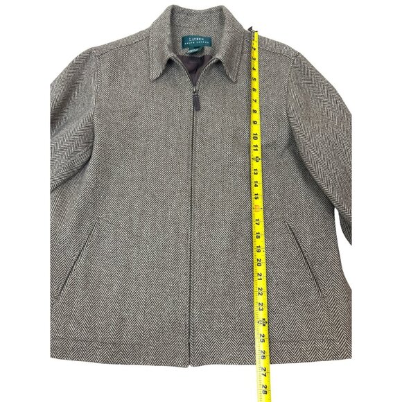 Lauren Ralph Lauren Wool Tweed Jacket 16 Brown Herringbone Full Zip Old Money - Picture 9 of 12